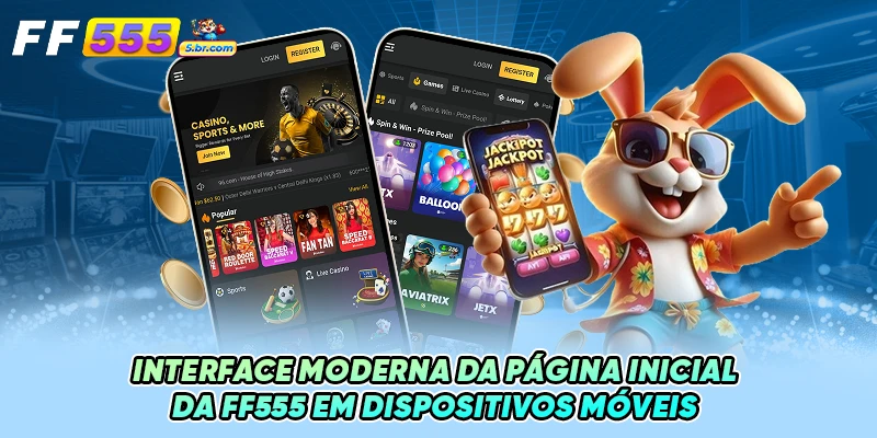 Interface moderna da página inicial da FF555 em dispositivos móveis